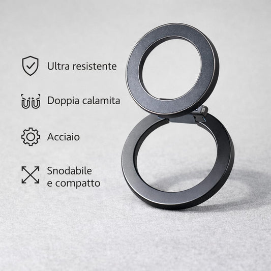 Supporto MagSafe "Double Grip" in Acciaio – Doppia Calamita, Design Snodabile e Massima Tenuta